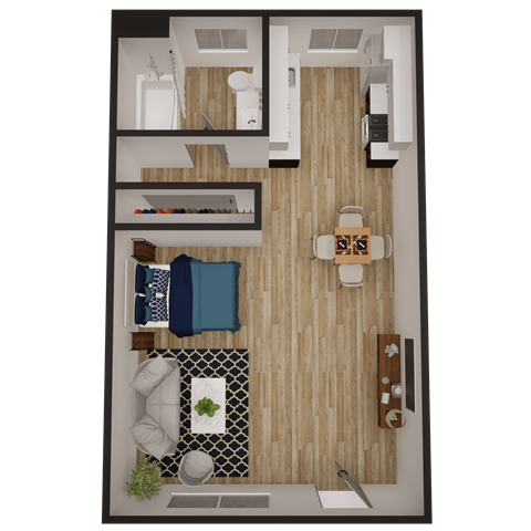 a floor plan of a 1 bedroom apartment